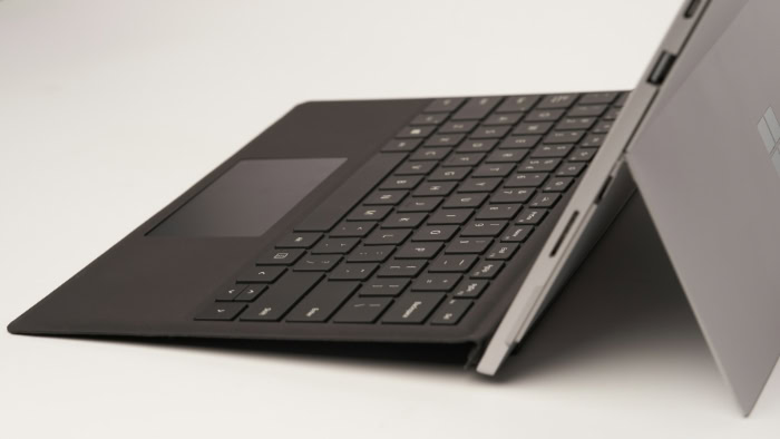 Microsoft Surface Pro tablet with black keyboard and kickstand