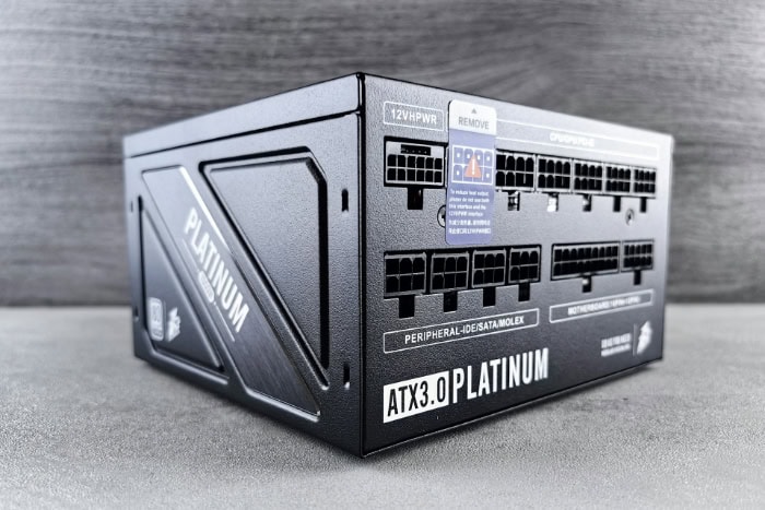 Modular ATX 3.0 Platinum power supply on a gray surface