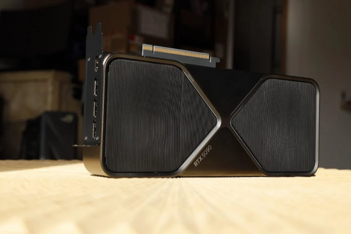 NVIDIA GeForce RTX 5090 Founders Edition on wooden table