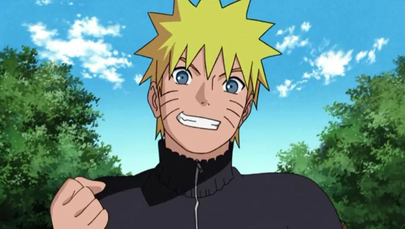 Naruto Uzumaki smiling with his fist raised