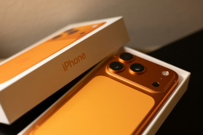 New orange iphone 17 pro max unboxed in retail packaging