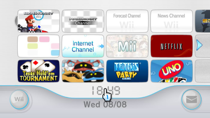 Nintendo Wii menu interface displayed on emulator