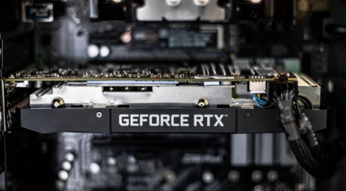 Black Nvidia Geforce RTX on motherboard