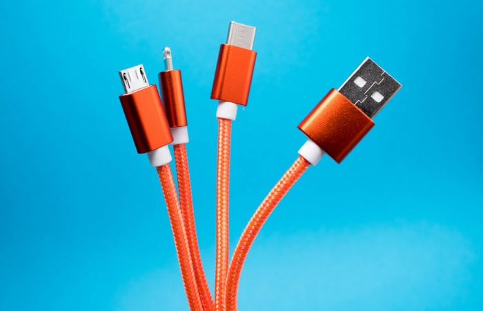 Orange multi connector cable with Micro USB and USB A