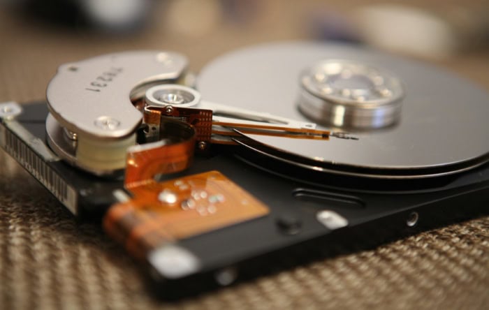 Partially disassembled hard drive