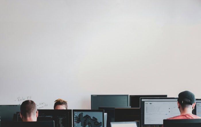 People working at computer workstations