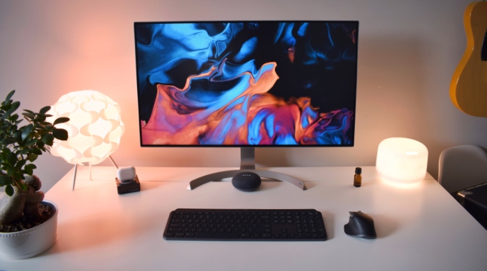 Personal computer on white desk