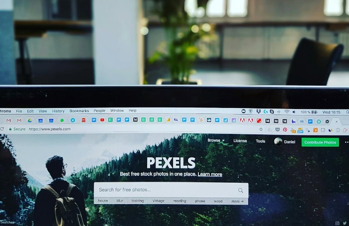 Pexels website homepage showing search interface