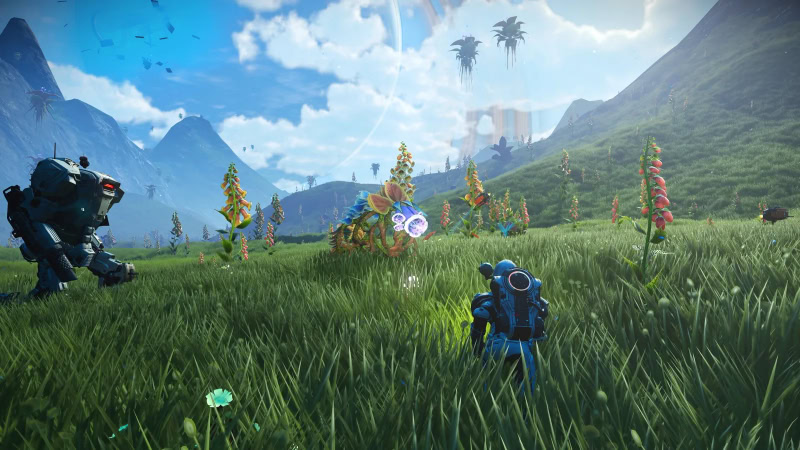 Player exploring alien world in No Mans Sky