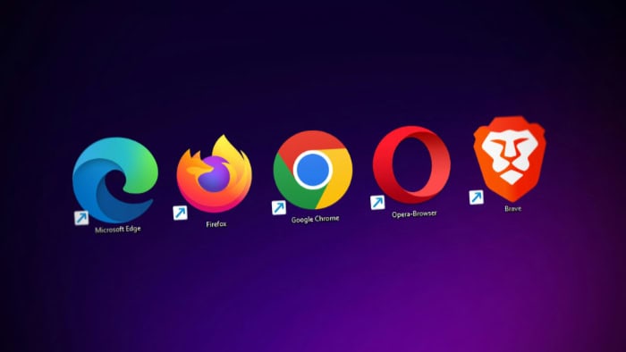 Popular web browser logos on purple background