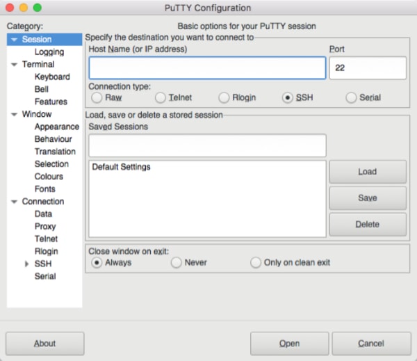 Screenshot of Putty