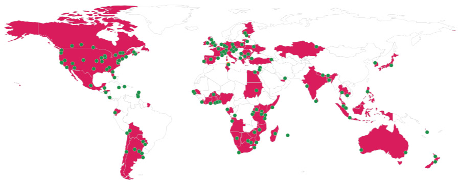 Quad9 global server network map with green location markers