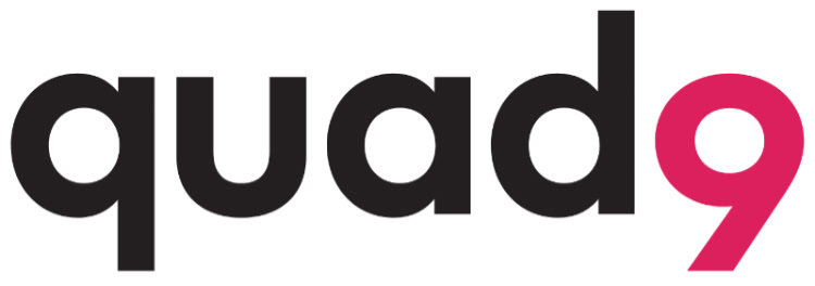 Quad9 logo with black text and pink number 9