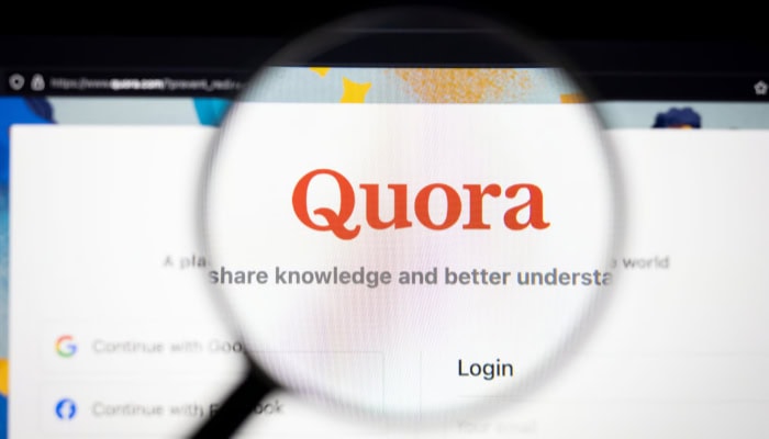 Quora logo and tagline magnified on computer screen