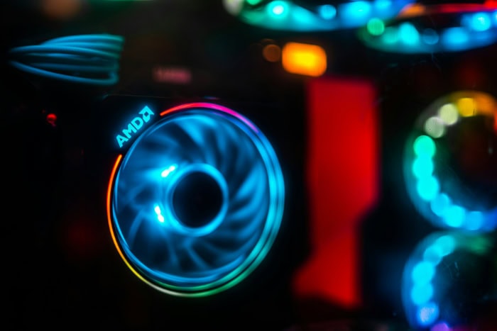 RGB lit AMD CPU cooler with vibrant lighting effects