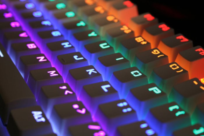 RGB lit mechanical keyboard with glowing keycaps