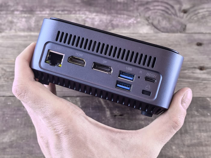 Rear connectivity ports on a compact iru mini PC