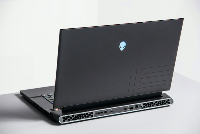 Rear view of an Alienware gaming laptop