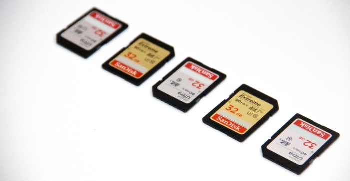 SD Cards on white surface