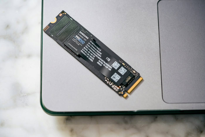 Samsung 990 EVO 1TB NVMe M.2 SSD on laptop