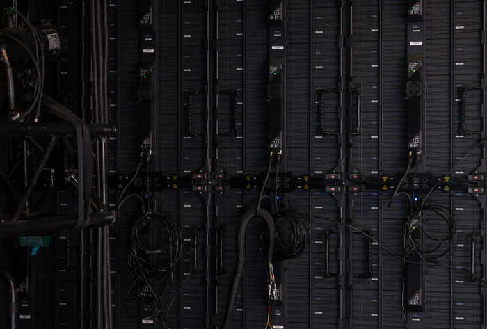 Server racks with cables in data center