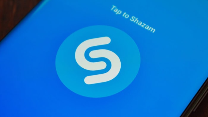 Shazam app logo on a blue background