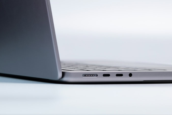 Side view of MacBook Pro ports and connectors