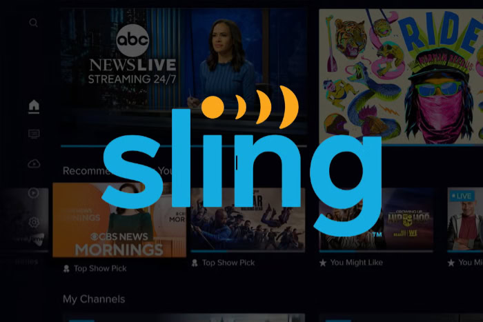 Sling TV logo over streaming application interface