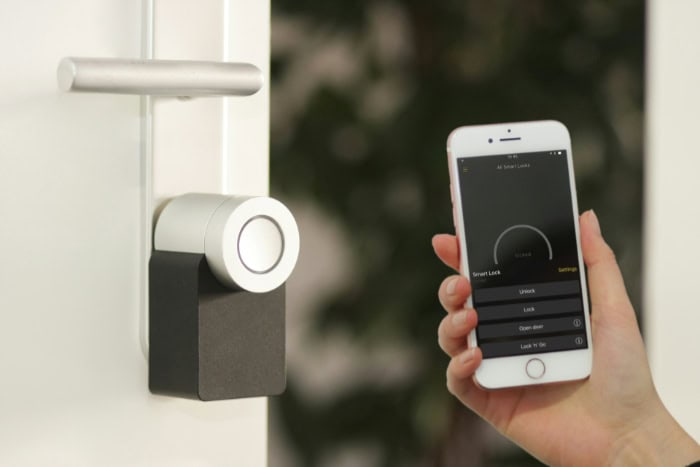 Smart door lock with mobile phone app interface