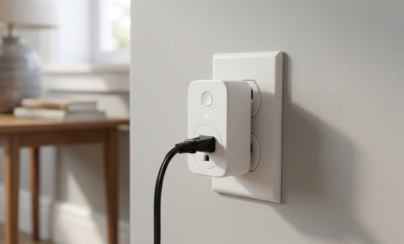 Smart plug with power cord in wall outlet