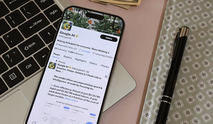Smartphone displaying Google AI profile on X platform