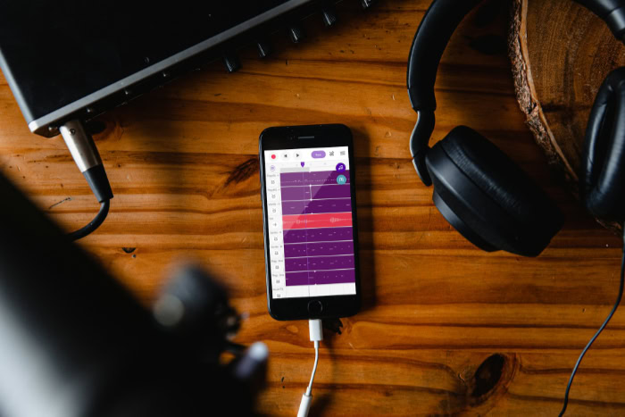 Smartphone music app with studio headphones