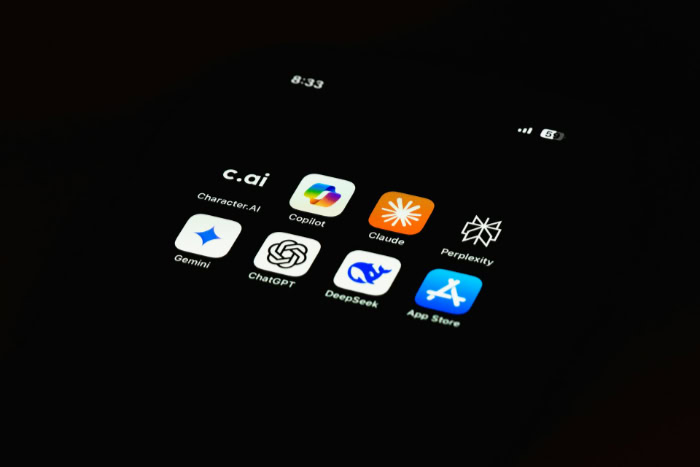 Smartphone screen with icons for popular AI applications