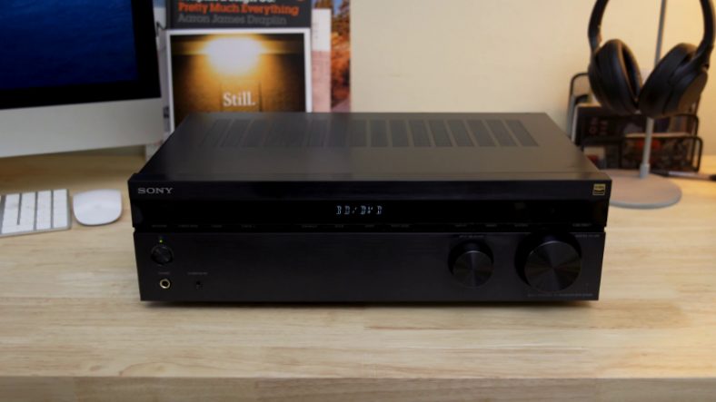 Black Sony STR-DH590 on wooden table