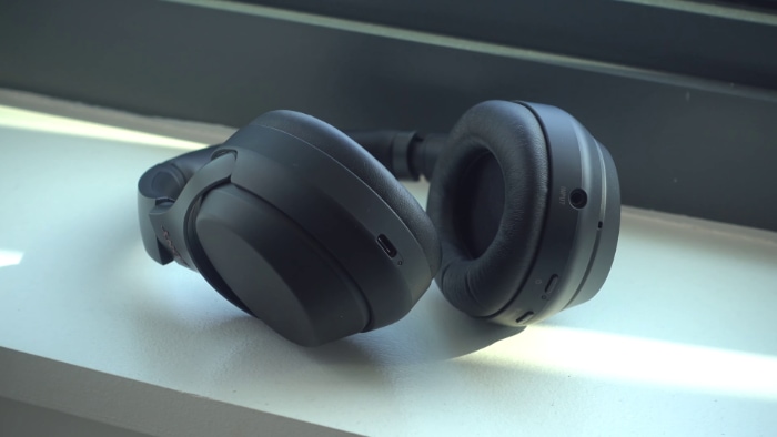 close up of Sony WH1000XM3 ear cups
