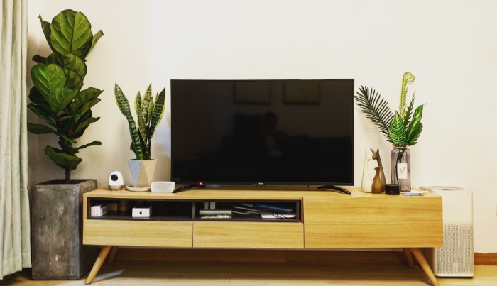 TV on wooden desk