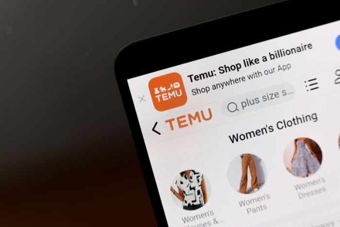 Temu website displaying womens clothing categories