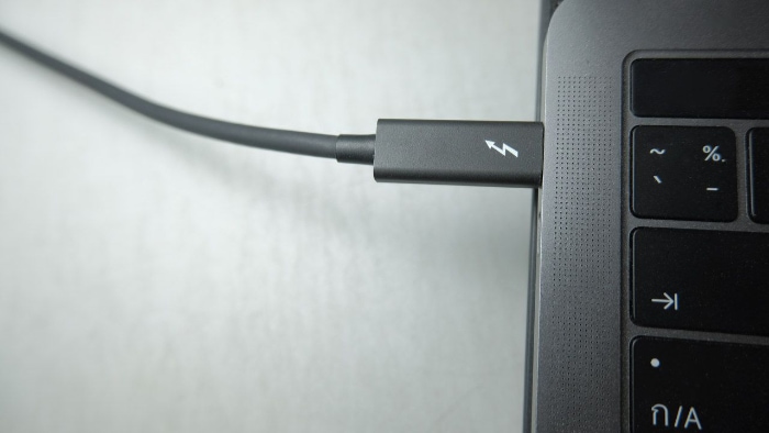 Thunderbolt 3 cable connected to a laptop