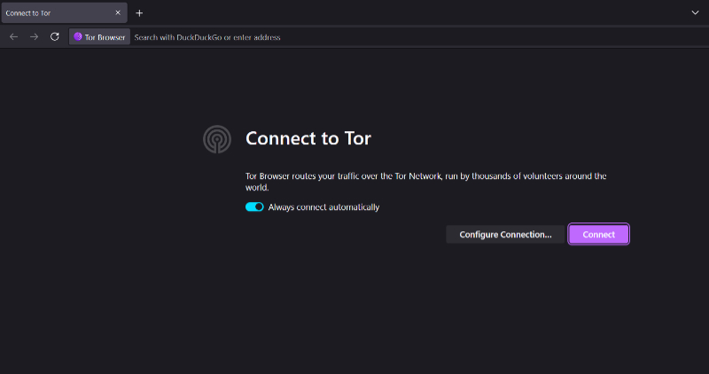 Tor Browser connection screen prompting to connect to Tor