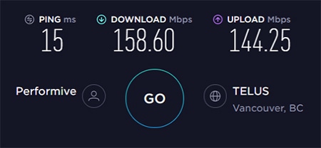 Speedtest result of Torguard VPN on Vancouver, Canada server