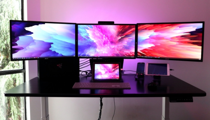 Triple monitors on desk