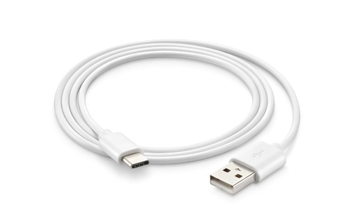 USB cable on white surface