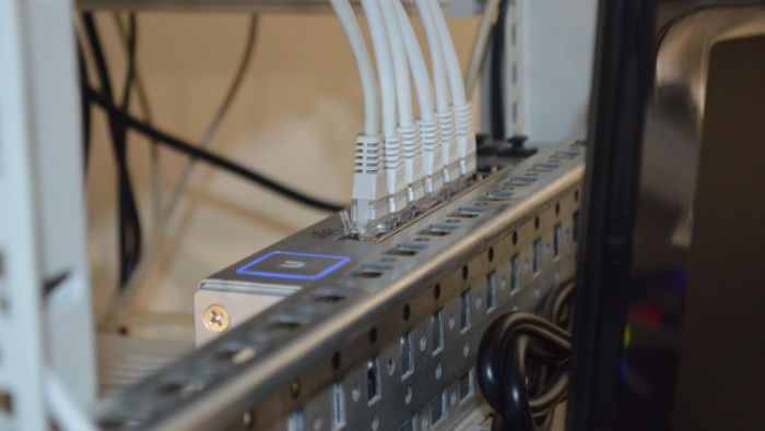 White Unifi switch PoE with white ethernet cables