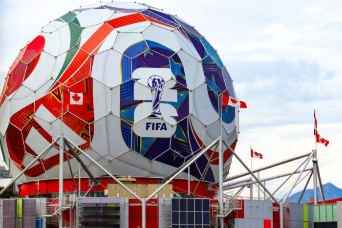 Vancouver Science World dome with FIFA 2026 branding