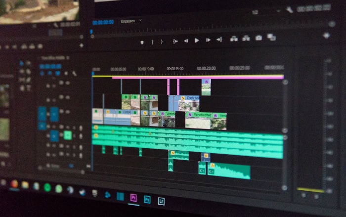 Video editing timeline in professional software interface