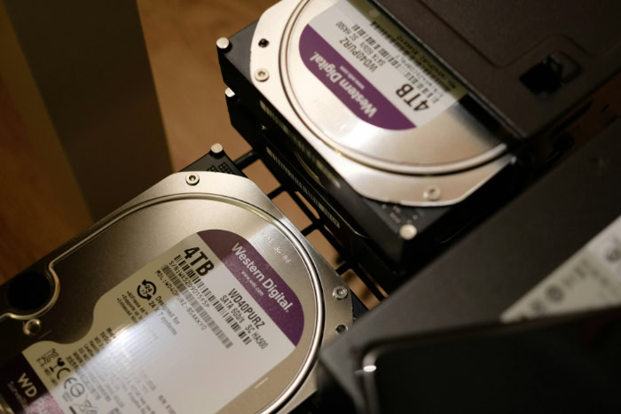 Western Digital 4TB internal hard drives in storage rack