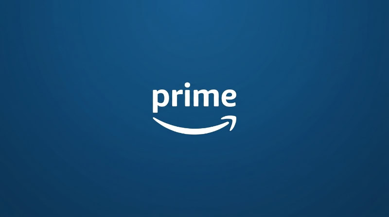 White Amazon Prime logo on blue background