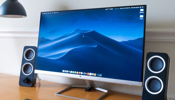 White monitor on white desk