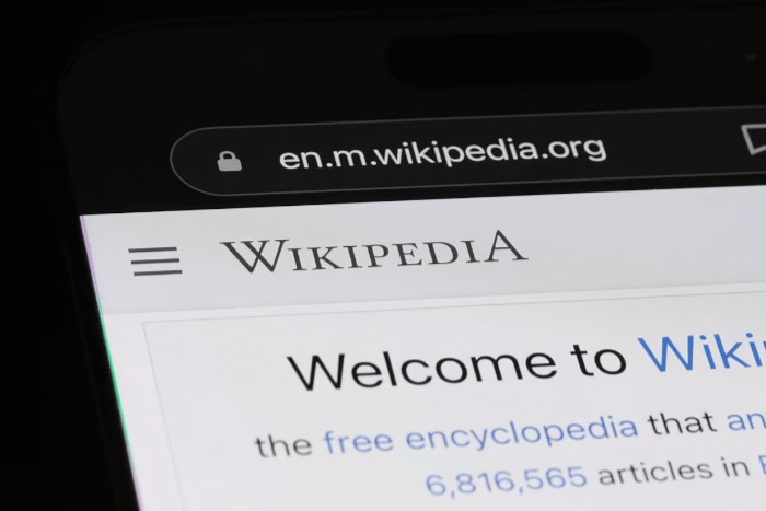 Wikipedia mobile website on smartphone browser screen