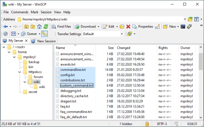 Screenshot of WinSCP